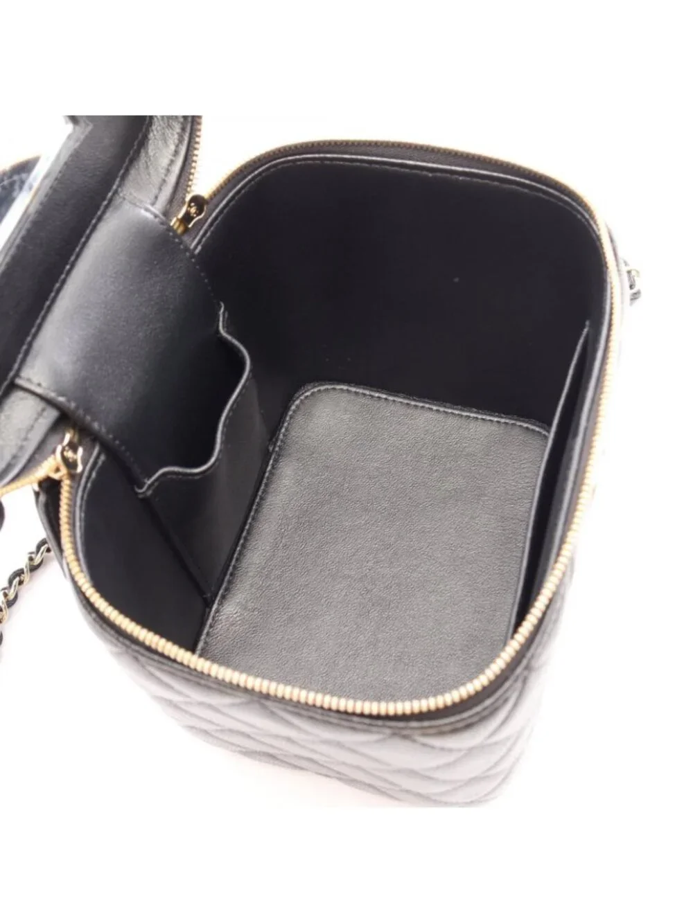 Chanel Shoulder Bag Quilted Vanity Black Caviar Leather 2-Way Chain